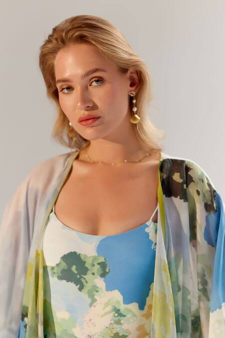 Buy_NOIB_Multi Color Open Neck Digital Print Cover Up _Online_at_Aza_Fashions