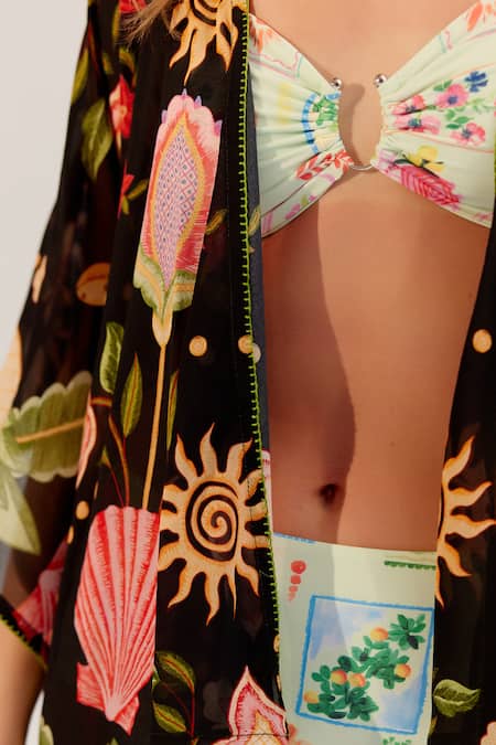 NOIB_Multi Color Open Neck June Seashell Print Cover Up _at_Aza_Fashions