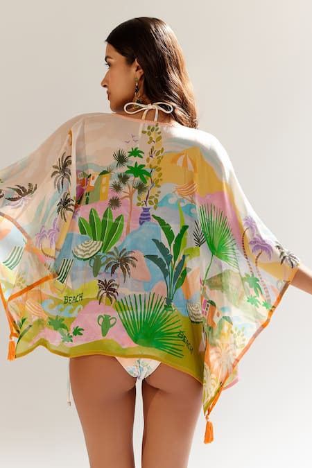 Buy NOIB Multi Color Viscose, Georgette Tassels Open June Designer Cover Up - By The Sea Online at Aza Fashions Buy_NOIB_Multi Color Viscose, Georgette Tassels Open June Designer Cover Up - By The Sea _Online_at_Aza_Fashions