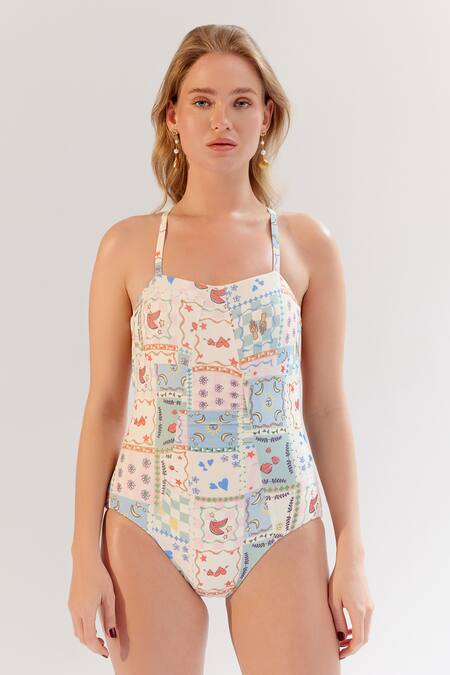 Shop_NOIB_Multi Color Nylon Square Neck Leni Digital Print Monokini_Online_at_Aza_Fashions