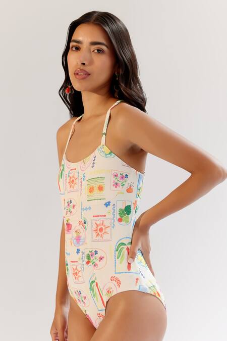 NOIB Multi Color Nylon, Spandex Square Neck Leni Digital Print Monokini Online at Aza Fashions NOIB_Multi Color Nylon, Spandex Square Neck Leni Digital Print Monokini_Online_at_Aza_Fashions