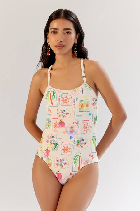 Buy NOIB Multi Color Nylon, Spandex Square Neck Leni Digital Print Monokini Online at Aza Fashions Buy_NOIB_Multi Color Nylon, Spandex Square Neck Leni Digital Print Monokini_Online_at_Aza_Fashions