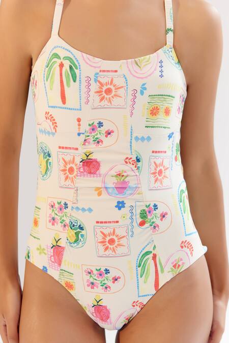Shop NOIB Multi Color Nylon, Spandex Square Neck Leni Digital Print Monokini Online at Aza Fashions Shop_NOIB_Multi Color Nylon, Spandex Square Neck Leni Digital Print Monokini_Online_at_Aza_Fashions