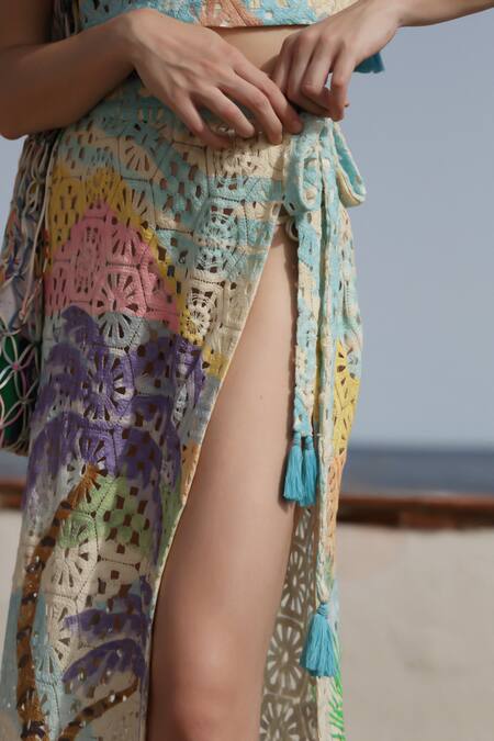 Shop_NOIB_Multi Color Cotton Tassels Magda Crochet Long Skirt 