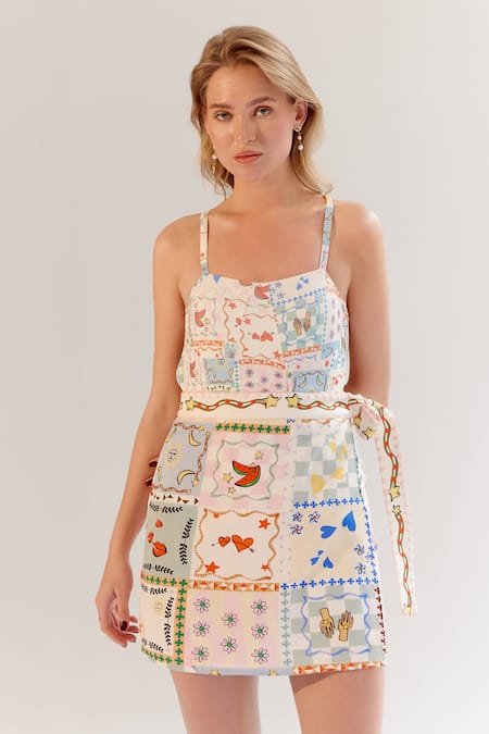 Buy_NOIB_Multi Color Cotton Satin Digital Print Wrap Skirt _Online_at_Aza_Fashions