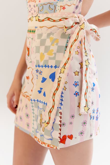 Shop_NOIB_Multi Color Cotton Satin Digital Print Wrap Skirt _Online_at_Aza_Fashions