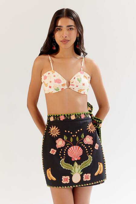 NOIB_Multi Color Cotton Satin Wrap Me Round Skirt - Seashell _Online_at_Aza_Fashions