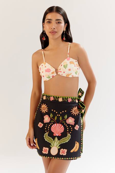 Buy_NOIB_Multi Color Cotton Satin Wrap Me Round Skirt - Seashell _Online_at_Aza_Fashions