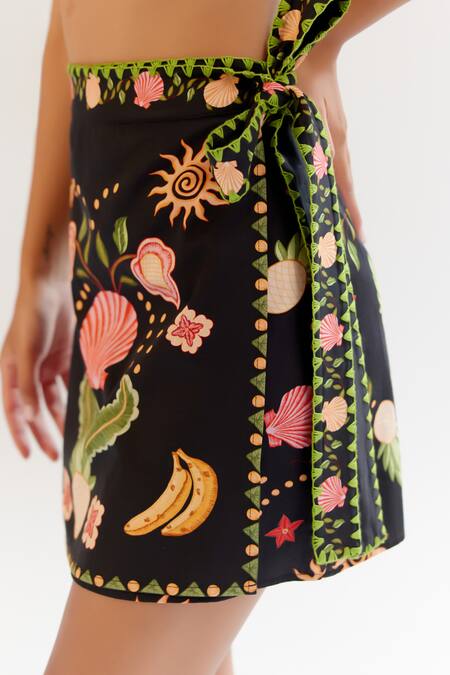 NOIB_Multi Color Cotton Satin Wrap Me Round Skirt - Seashell _at_Aza_Fashions