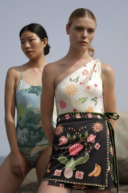 Shop_NOIB_Multi Color Cotton Satin Wrap Me Round Skirt - Seashell 