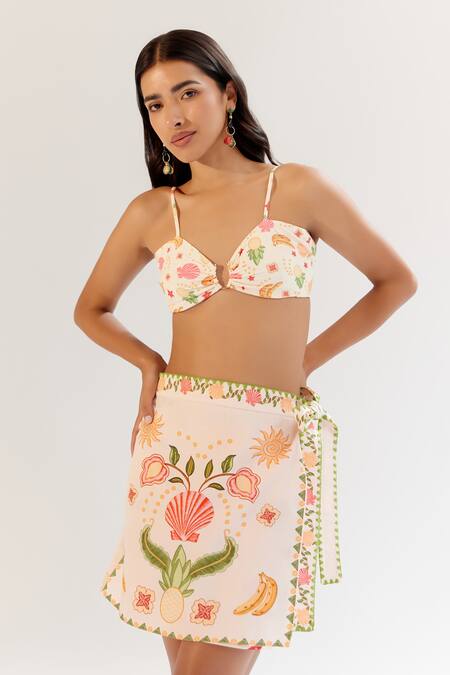Buy_NOIB_Multi Color Cotton Satin Wrap Me Round Skirt - Seashell _Online_at_Aza_Fashions