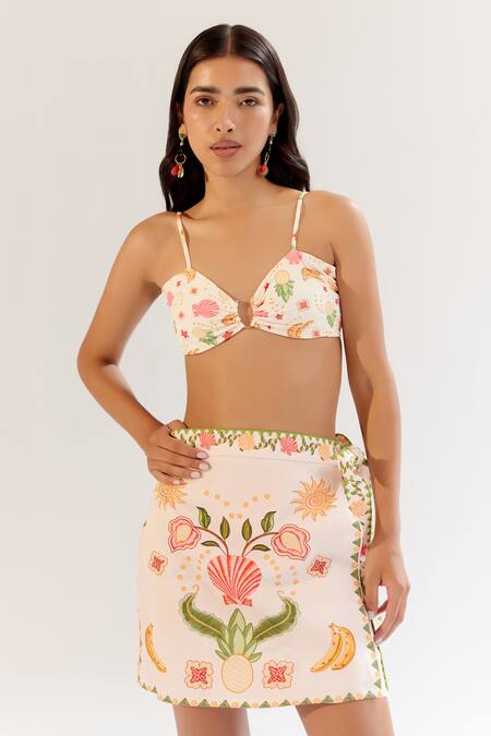 Shop_NOIB_Multi Color Cotton Satin Wrap Me Round Skirt - Seashell _Online_at_Aza_Fashions