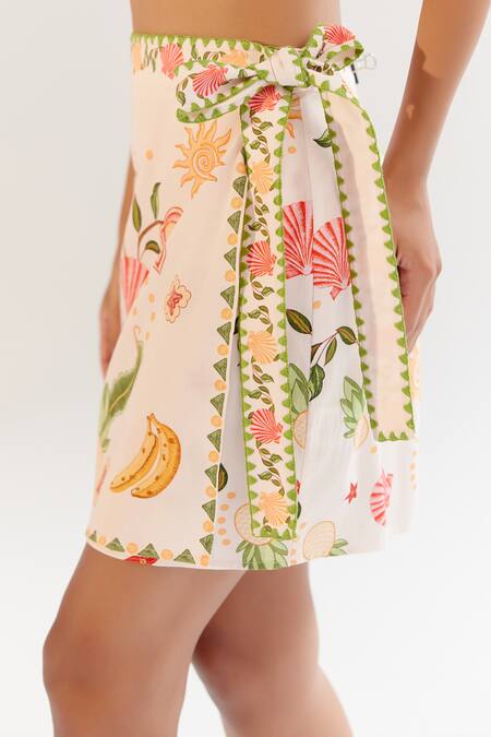 NOIB_Multi Color Cotton Satin Wrap Me Round Skirt - Seashell _at_Aza_Fashions