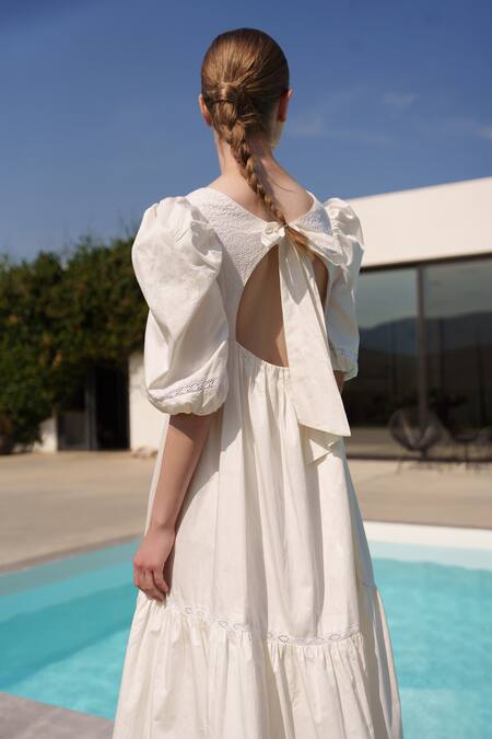 Shruti Sancheti White Poplin Embroidery Square Neck Midi Dress Online at Aza Fashions Shruti Sancheti_White Poplin Embroidery Square Neck Midi Dress _Online_at_Aza_Fashions