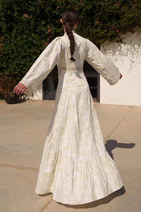 Shop_Shruti Sancheti_White Poplin Embroidery V-neck Maxi Dress _at_Aza_Fashions