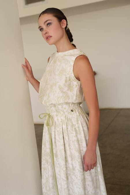 Shruti Sancheti White Round Neck Printed Midi Dress Online at Aza Fashions Shruti Sancheti_White Round Neck Printed Midi Dress _Online_at_Aza_Fashions