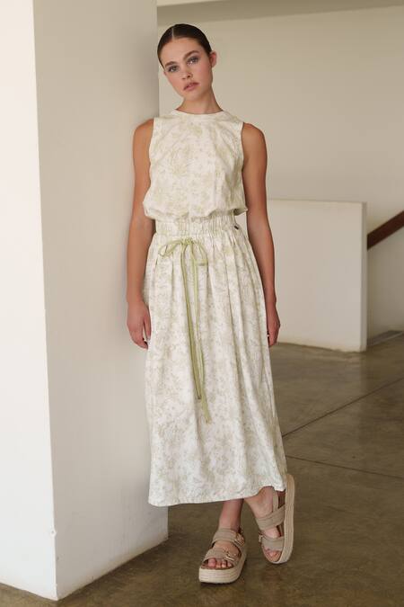 Buy Shruti Sancheti White Round Neck Printed Midi Dress Online at Aza Fashions Buy_Shruti Sancheti_White Round Neck Printed Midi Dress _Online_at_Aza_Fashions