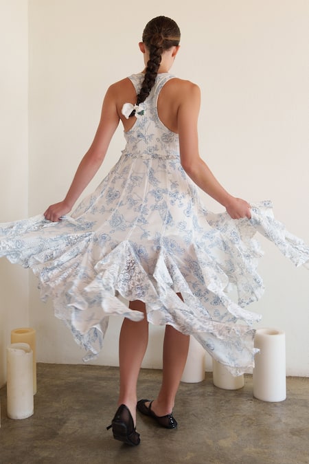 Shop Shruti Sancheti White Cotton Scoop Neck Floral Printed Midi Dress at Aza Fashions Shop_Shruti Sancheti_White Cotton Scoop Neck Floral Printed Midi Dress _at_Aza_Fashions