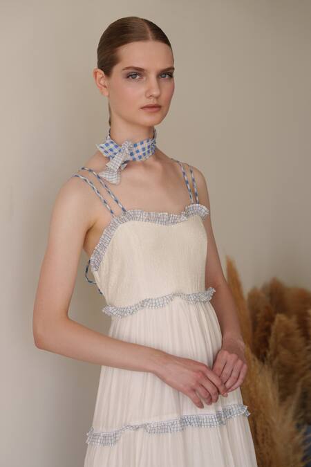 Shruti Sancheti_White Muslin Embroidery Open Neck Maxi Dress _Online_at_Aza_Fashions