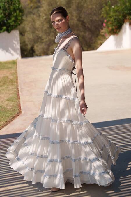 Shruti Sancheti_White Muslin Embroidery Open Neck Maxi Dress _at_Aza_Fashions