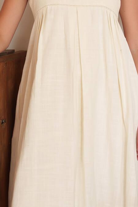 Shruti Sancheti White Linen Embroidery Square Neck Midi Dress Online at Aza Fashions Shruti Sancheti_White Linen Embroidery Square Neck Midi Dress _Online_at_Aza_Fashions