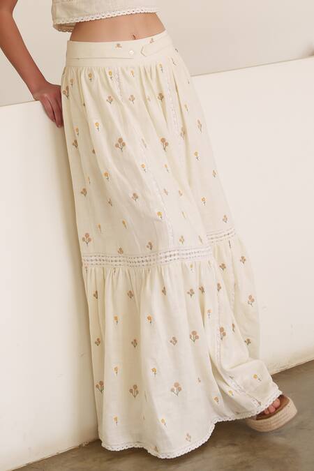 Shop Shruti Sancheti White Linen Embroidery High Neck Crop Top And Skirt Set Online at Aza Fashions Shop_Shruti Sancheti_White Linen Embroidery High Neck Crop Top And Skirt Set _Online_at_Aza_Fashions