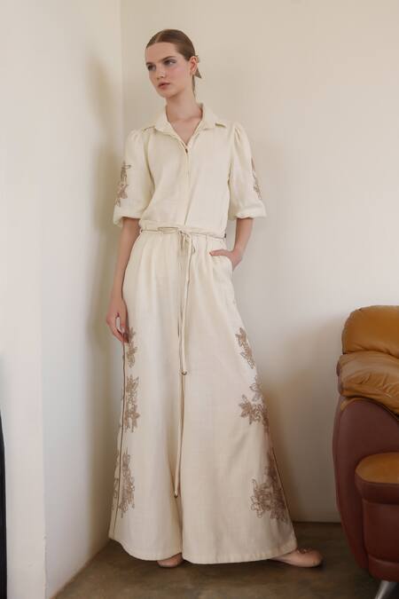 Shruti Sancheti Embroidered Linen Shirt & Flared Pant Set 
