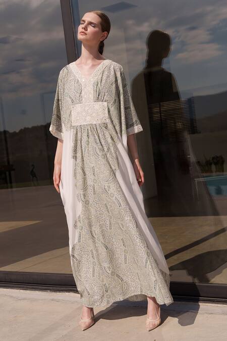 Shruti Sancheti Multi Color Cotton Embroidery V-neck Multicolor Kaftan Online at Aza Fashions Shruti Sancheti_Multi Color Cotton Embroidery V-neck Multicolor Kaftan _Online_at_Aza_Fashions