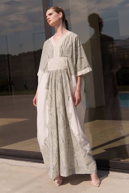 Buy Shruti Sancheti Multi Color Cotton Embroidery V-neck Multicolor Kaftan Online at Aza Fashions Buy_Shruti Sancheti_Multi Color Cotton Embroidery V-neck Multicolor Kaftan _Online_at_Aza_Fashions