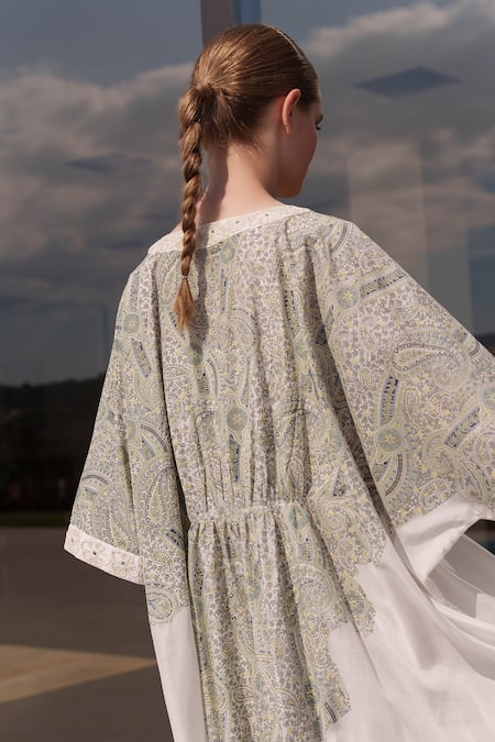 Shop Shruti Sancheti Multi Color Cotton Embroidery V-neck Multicolor Kaftan at Aza Fashions Shop_Shruti Sancheti_Multi Color Cotton Embroidery V-neck Multicolor Kaftan _at_Aza_Fashions