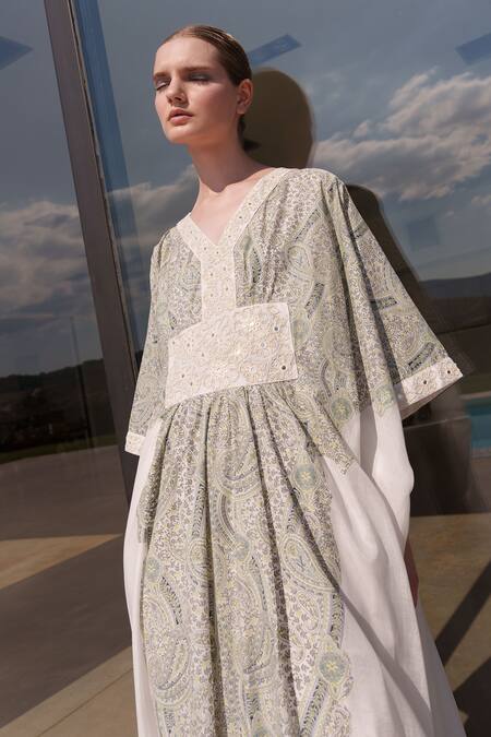 Shruti Sancheti Multi Color Cotton Embroidery V-neck Multicolor Kaftan at Aza Fashions Shruti Sancheti_Multi Color Cotton Embroidery V-neck Multicolor Kaftan _at_Aza_Fashions