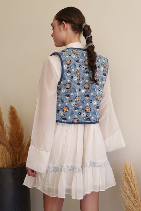 Shop Shruti Sancheti White Chanderi Embroidery Collared Chambray Dress at Aza Fashions Shop_Shruti Sancheti_White Chanderi Embroidery Collared Chambray Dress _at_Aza_Fashions
