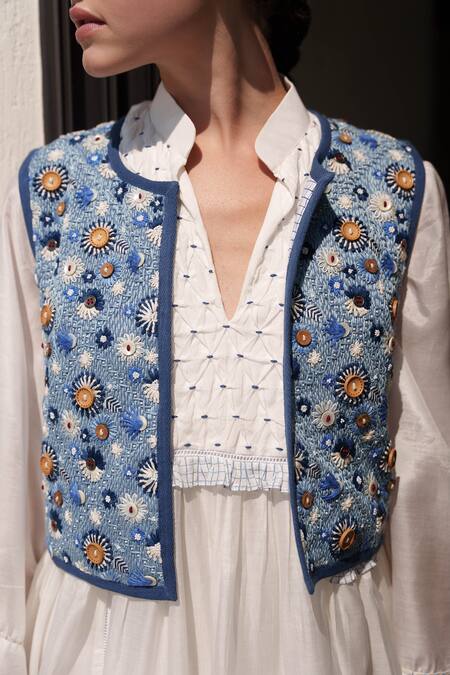 Shruti Sancheti White Chanderi Embroidery Collared Chambray Dress at Aza Fashions Shruti Sancheti_White Chanderi Embroidery Collared Chambray Dress _at_Aza_Fashions