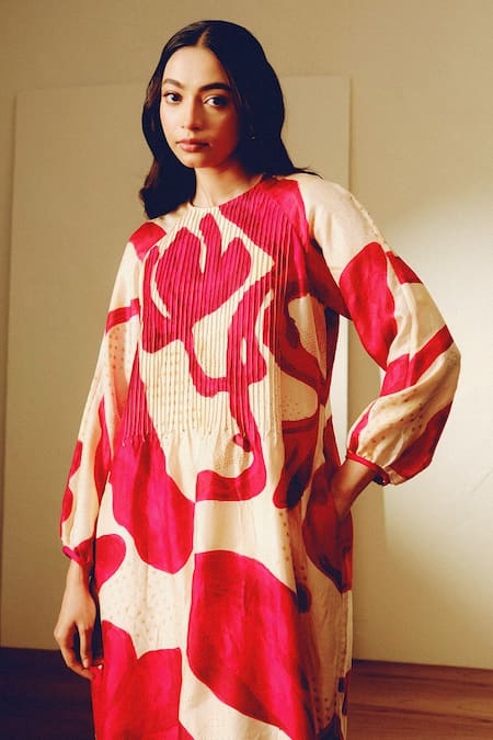 Kavya Singh Kundu Floral Handwoven Mulberry Silk Midi Dress 