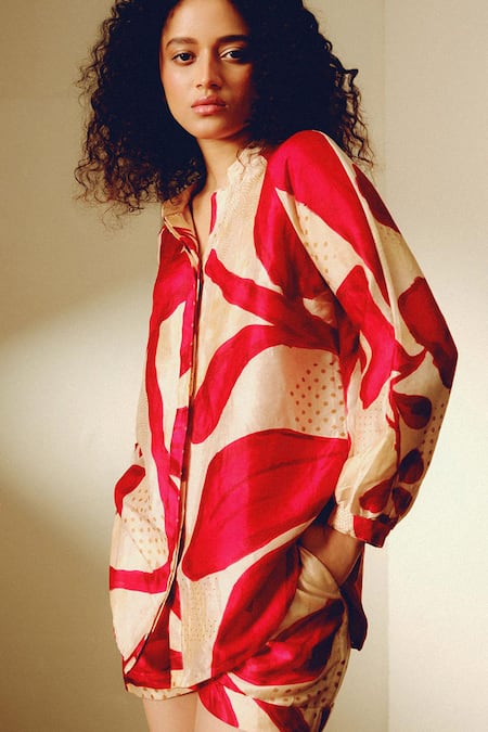 Kavya Singh Kundu_Red Collared Designer Leah Short Set _at_Aza_Fashions