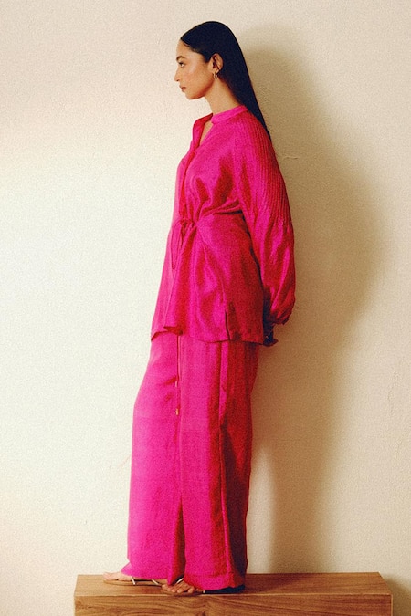 Buy Kavya Singh Kundu Pink Handwoven Mulberry Silk Pant Set Online at Aza Fashions Buy_Kavya Singh Kundu_Pink Handwoven Mulberry Silk Pant Set _Online_at_Aza_Fashions