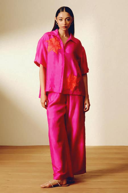 Kavya Singh Kundu Pink Handwoven Mulberry Silk Mono Shirt 