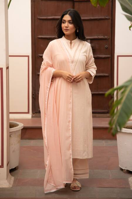 Shop_Seher Jaipur_Pink Mandarin Collar Amira Kurta Set _Online_at_Aza_Fashions