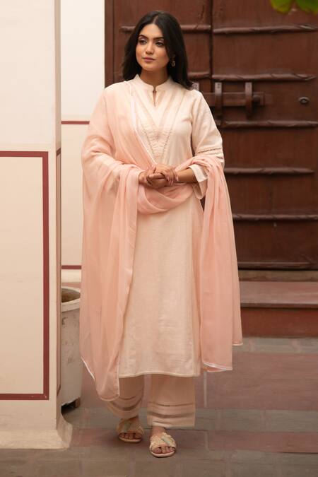 Buy_Seher Jaipur_Pink Mandarin Collar Amira Kurta Set 
