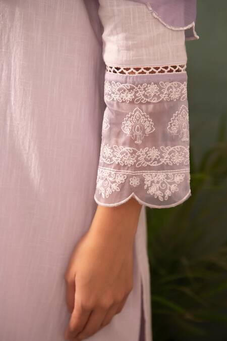 Seher Jaipur_Purple Embroidery Naima Kurta Set _Online_at_Aza_Fashions