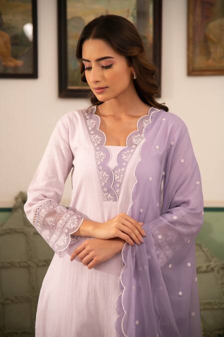 Seher Jaipur_Purple Embroidery Naima Kurta Set _at_Aza_Fashions