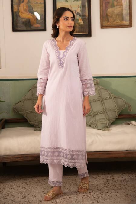 Buy_Seher Jaipur_Purple Embroidery Naima Kurta Set 
