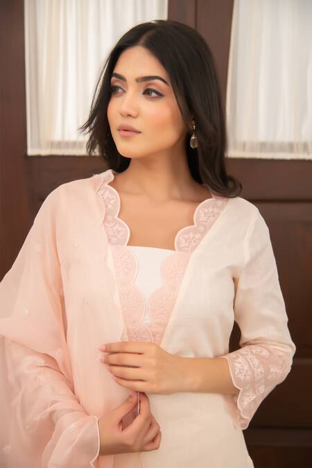 Shop_Seher Jaipur_Peach Embroidery Light Naima Kurta Set _Online_at_Aza_Fashions