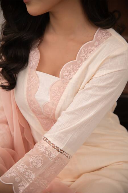 Shop_Seher Jaipur_Peach Embroidery Light Naima Kurta Set 