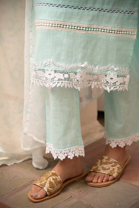 Shop_Seher Jaipur_Blue Lace, Embroidery Light Samira Kurta Set _Online_at_Aza_Fashions