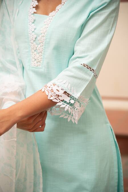 Shop_Seher Jaipur_Blue Lace, Embroidery Light Samira Kurta Set 