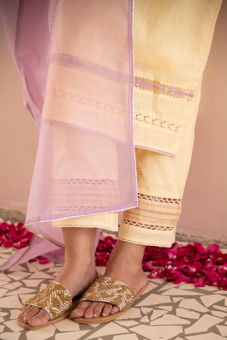 Buy_Seher Jaipur_Yellow Embroidery Zeenat Kurta Set _Online_at_Aza_Fashions