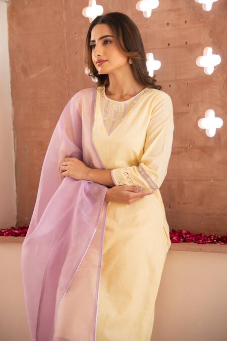 Seher Jaipur_Yellow Embroidery Zeenat Kurta Set _at_Aza_Fashions