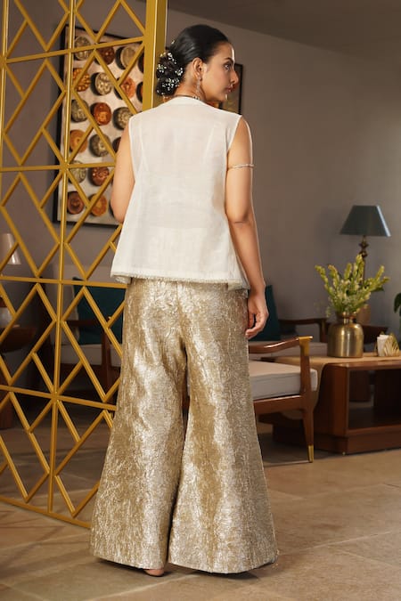 Aditi Somani White & Gold Chanderi Palazzo Set 