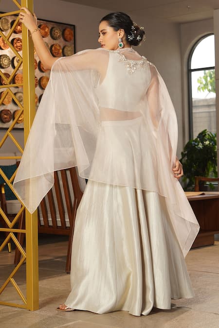 Aditi Somani Beige Organza Cape Sharara Set 
